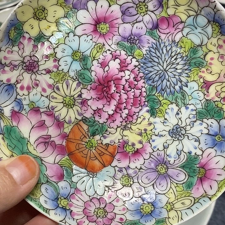 花***石粉彩盘子，粉彩盘子