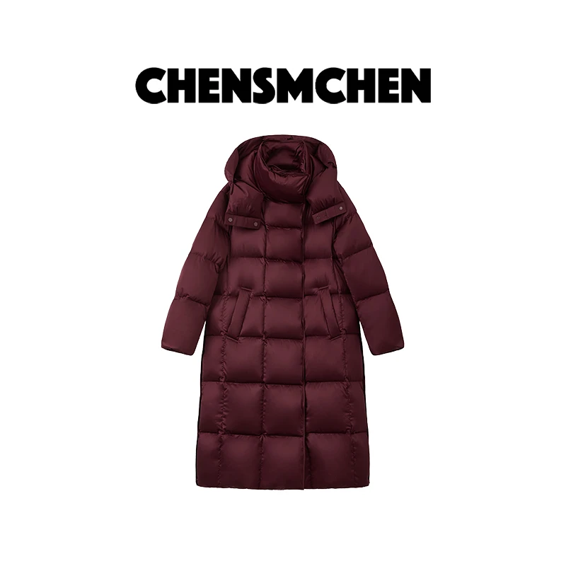 CHENSMCHEN 进口简约连帽保暖长款白鹅绒服女时尚羽绒服CSY9800MX