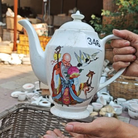 库存瓷片老寿星单孔水壶容量1700