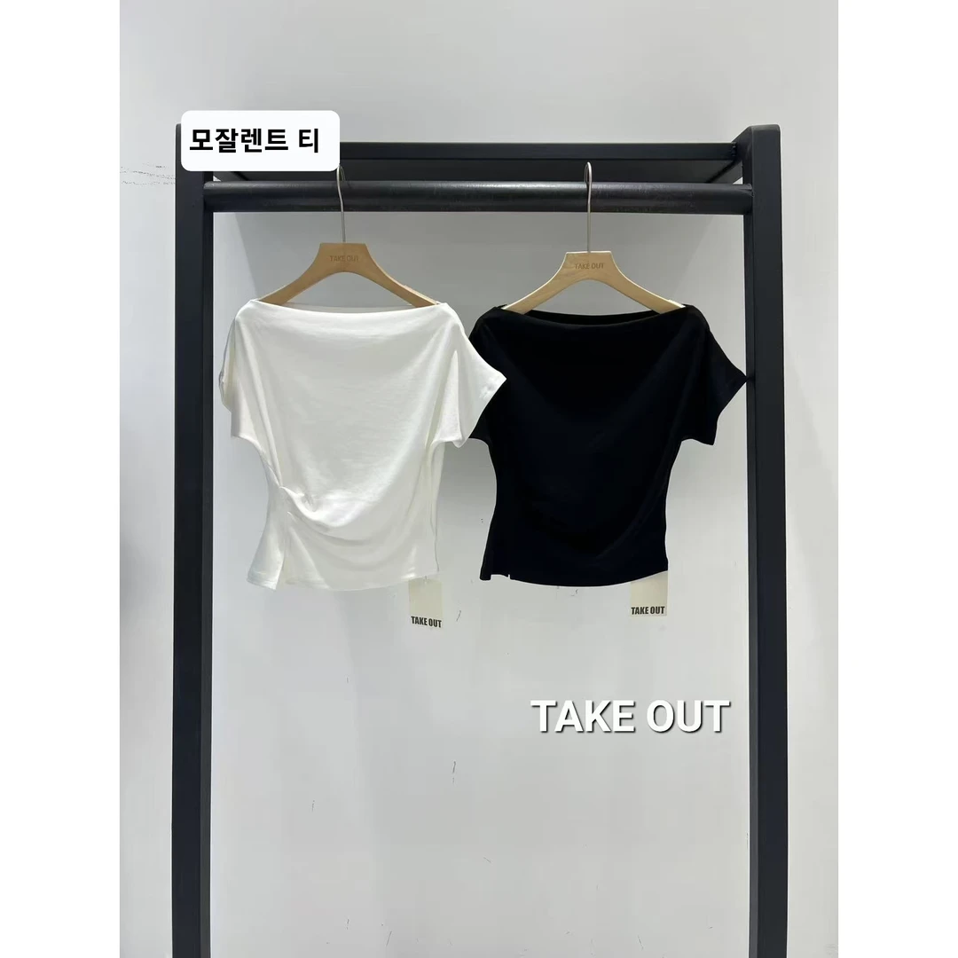 韩国欧巴家轻职风设计感一字领小众T恤611