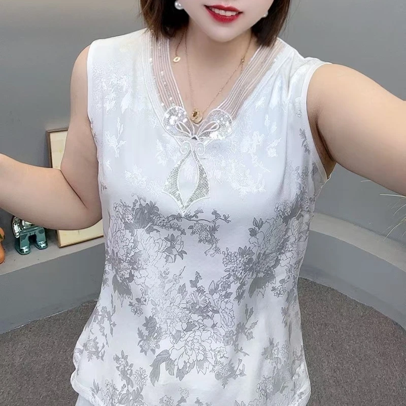 慕格格｜610.夏季大码提花背心蕾丝吊带女高弹坎袖透气百搭打底