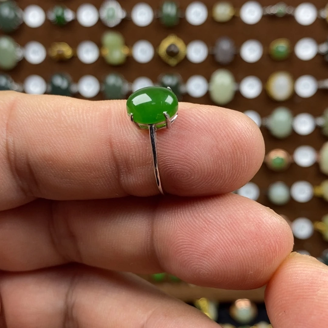 和田玉（碧玉）戒指银S925镀金镶嵌