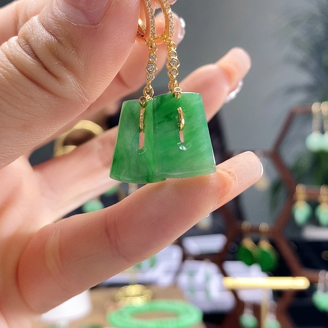 翡翠耳饰银S925镶嵌翡翠