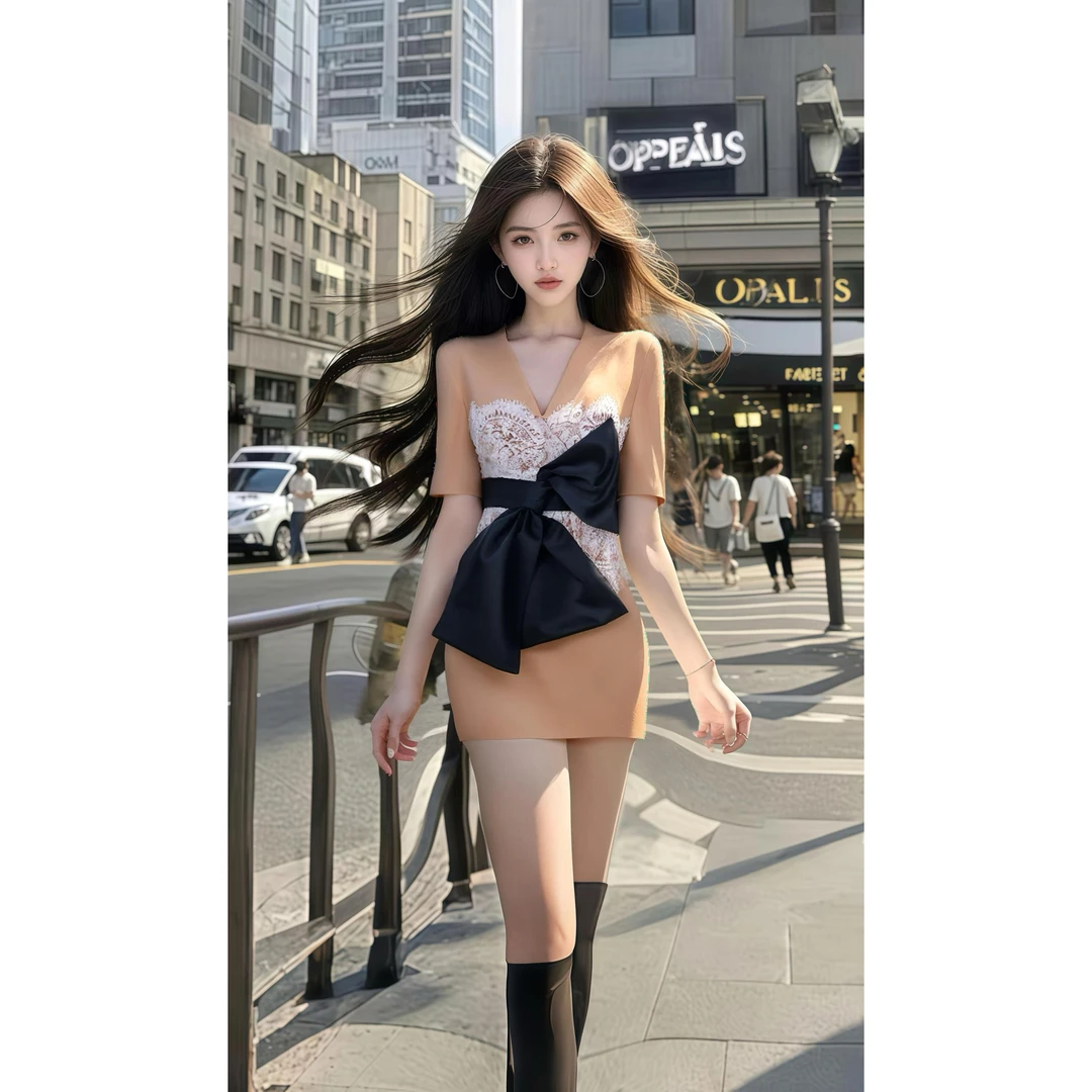 日系甜美蝴蝶结软妹夏季显瘦修身纯欲温柔风纯色连衣裙女短裙子夏