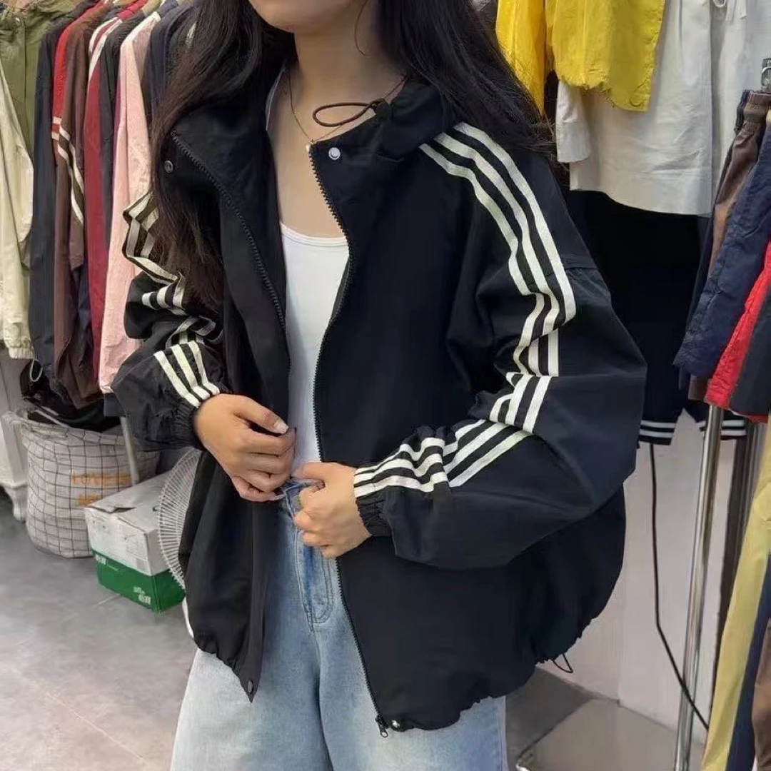拉链女连帽宽松型常规防脏外套