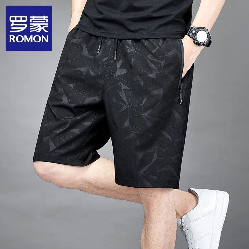 罗蒙夏季新款时尚男士冰丝中裤宽松休闲短裤透气运动五分沙滩裤子