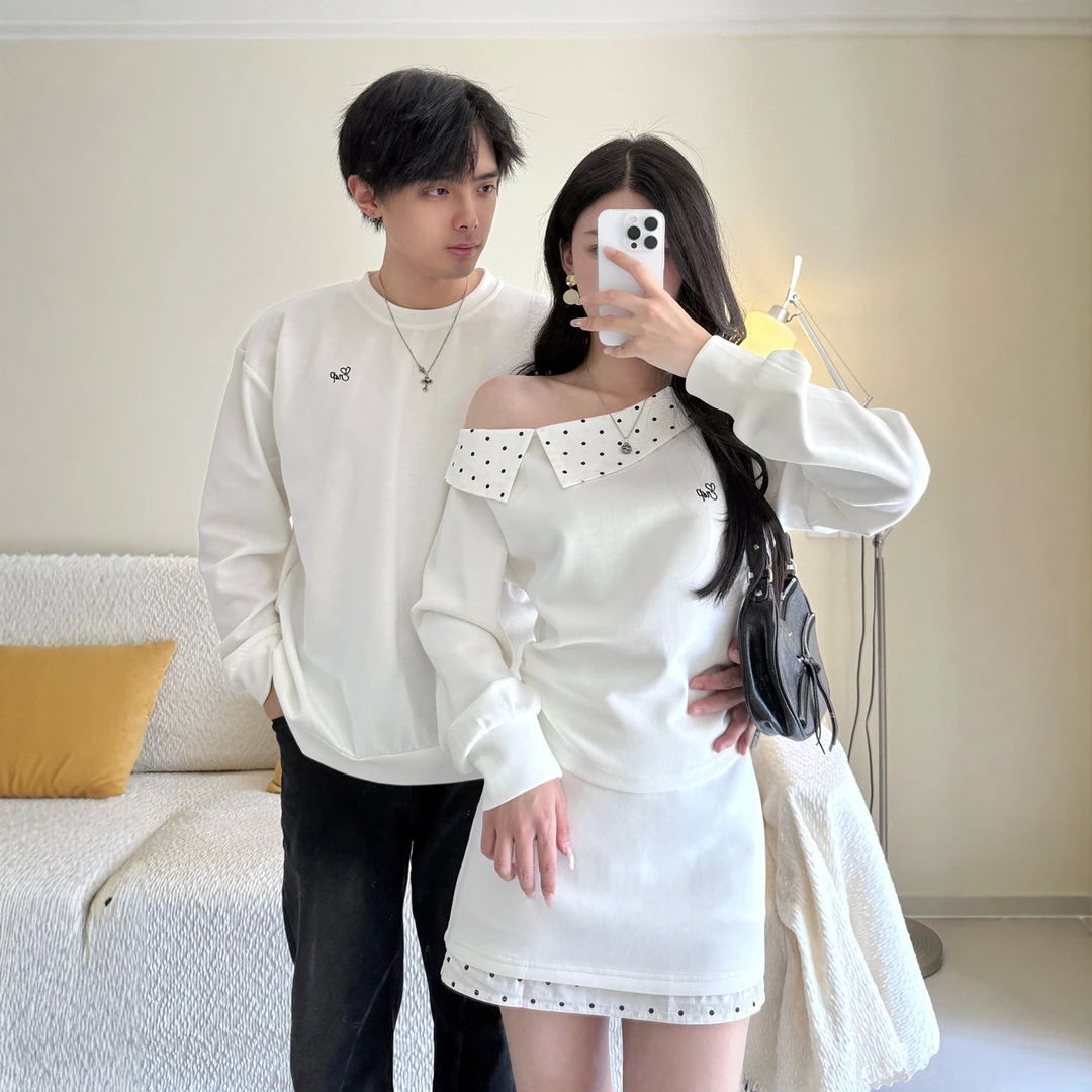 情侣装秋季设计感2025新款法式复古斜肩卫衣裙子两件套小众显瘦潮