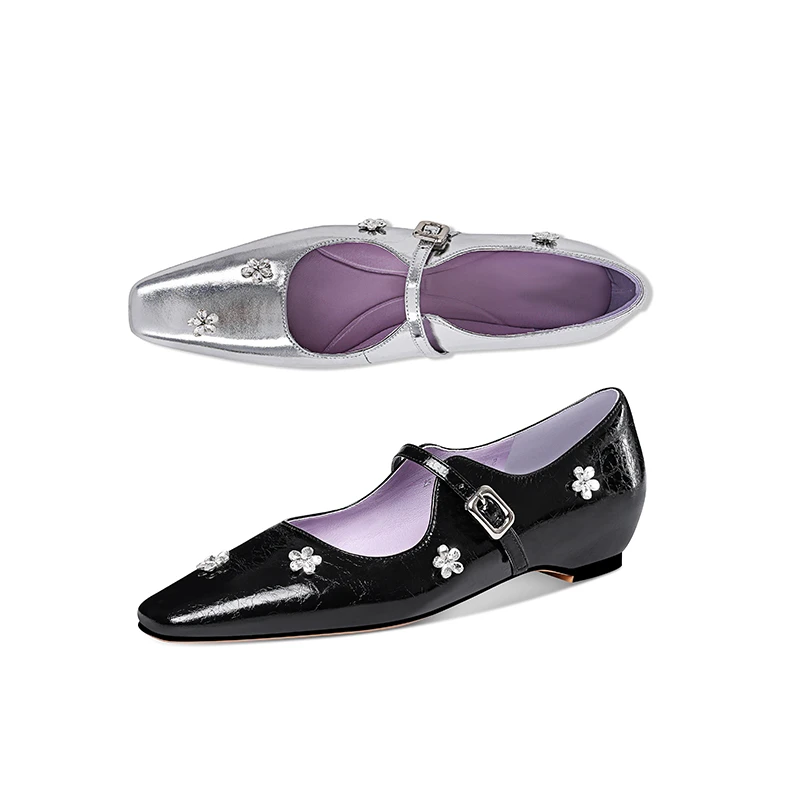 2025春夏新款玛丽珍单鞋ins超火水钻花朵甜美单鞋仙女风百搭真皮