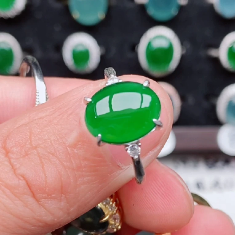S925银镶嵌纯天然a货翡翠戒指