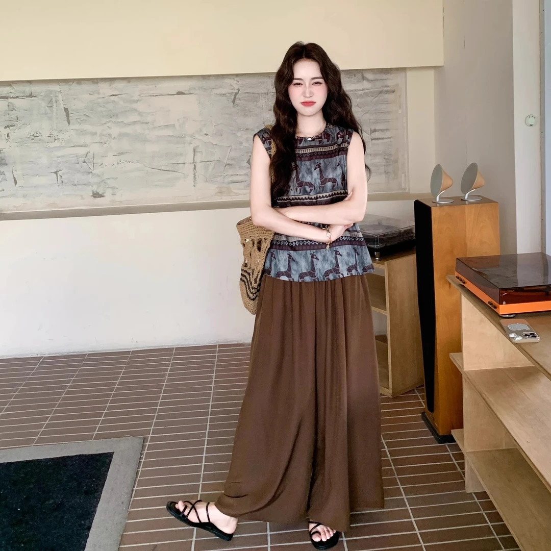 国风马甲女无袖衬衫坎肩背心2025夏季新款大象印花上衣宽松衬衫潮