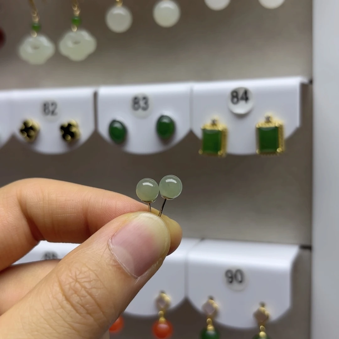 和田玉银S925镶嵌耳饰