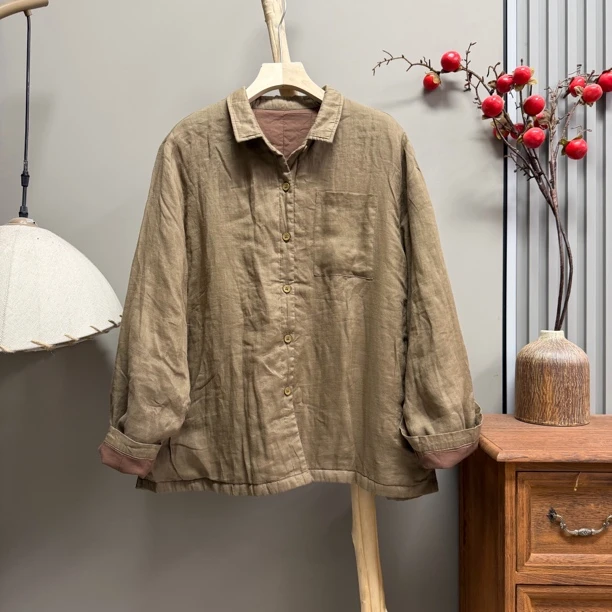 00444冬款苎麻夹棉基础百搭翻领衬衫（衣长65胸围124）