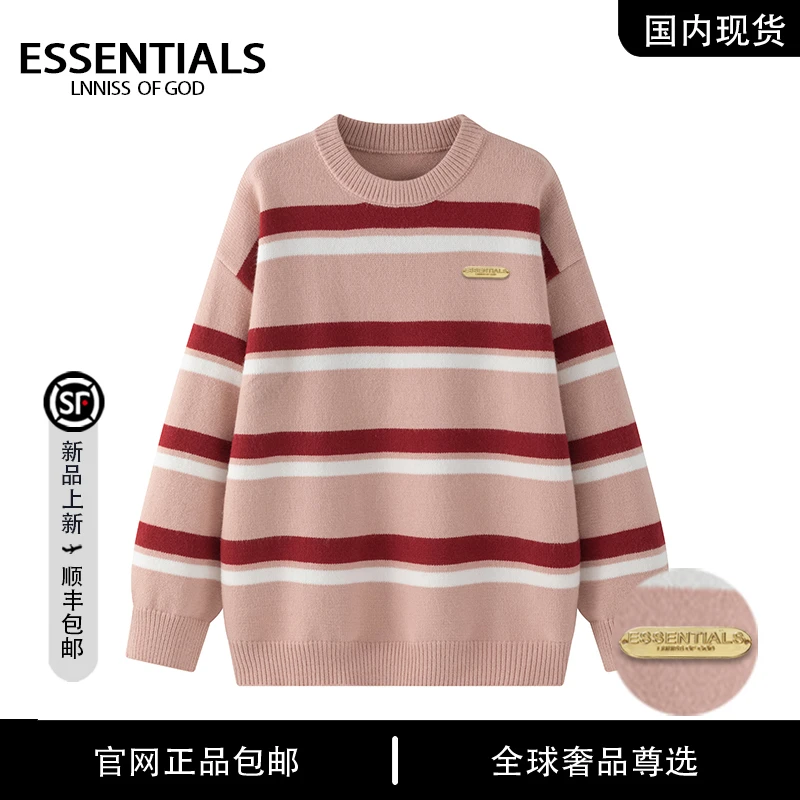 【官方奥特莱斯】品牌折扣美式复古条纹撞色毛衣秋季圆领上衣打底衫