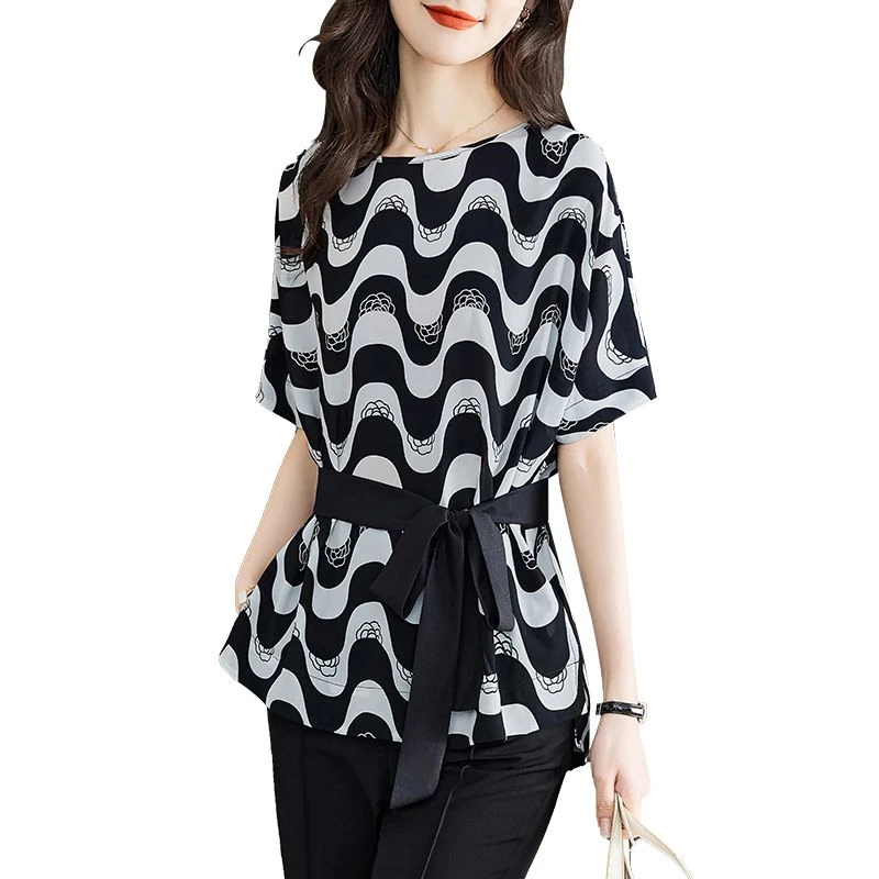 【品牌奥莱】丝柏舍夏季新款女五分袖撞色条纹收腰衬衫S32B1803C