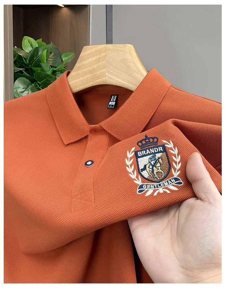 (朱迪棉）男士夏季纯色净色刺绣polo衫短袖百搭时尚翻领T恤