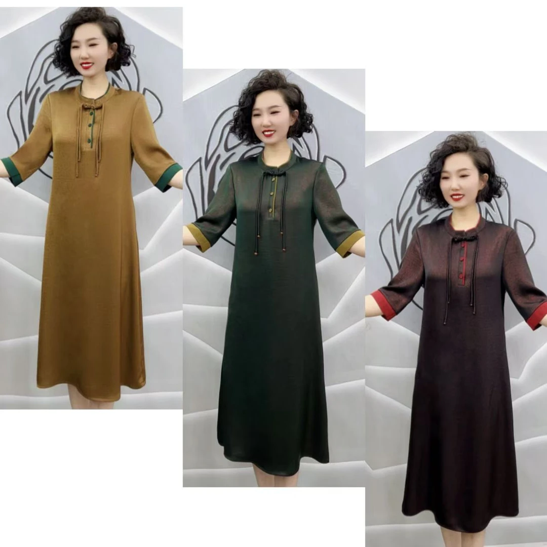 171 中式步摇时尚撞色炫彩暗纹连衣裙