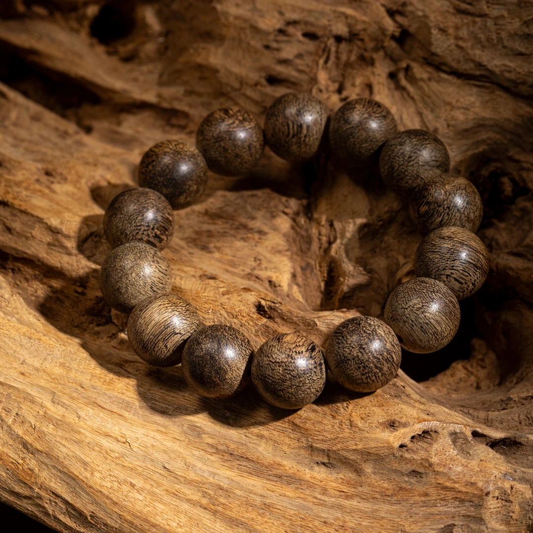 【天興典藏】文莱黑棋蛇鳞满花全品相16mm珠串单圈 沉香手串 文玩