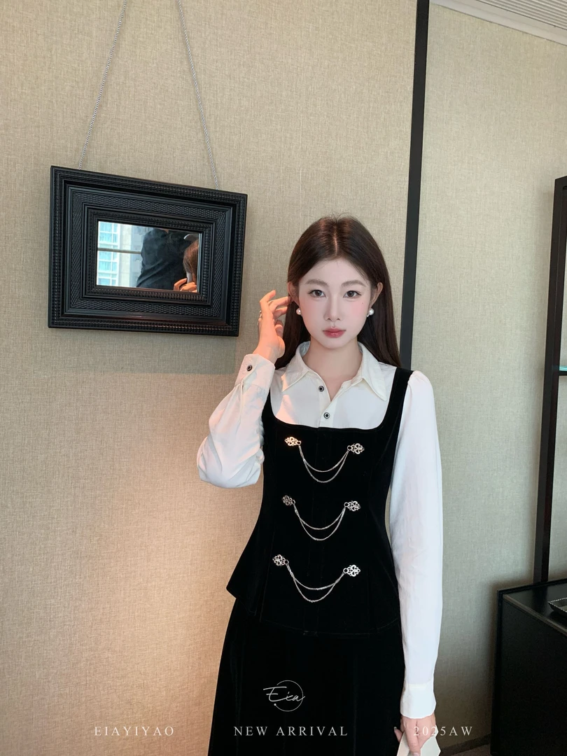 EIA一尧【奥斯汀千金】气质高智假两件衬衫收腰显瘦高级设计感上衣