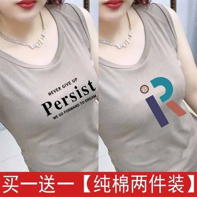 两件装100%纯棉中老年女背心打底夏季新款百搭印花吊带无袖上衣女