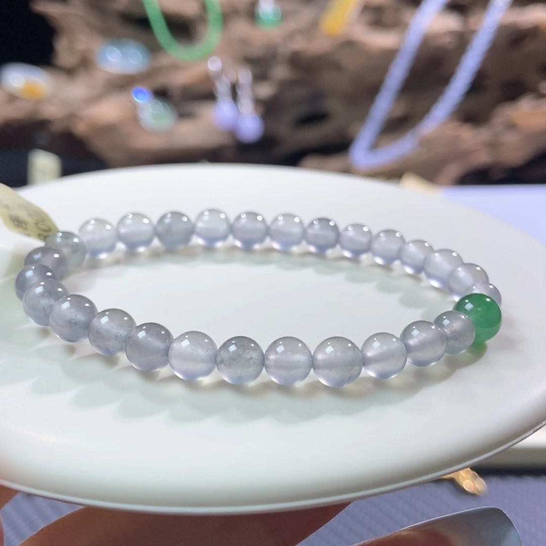 翡翠散珠翡翠黑杠小珠手串6mm