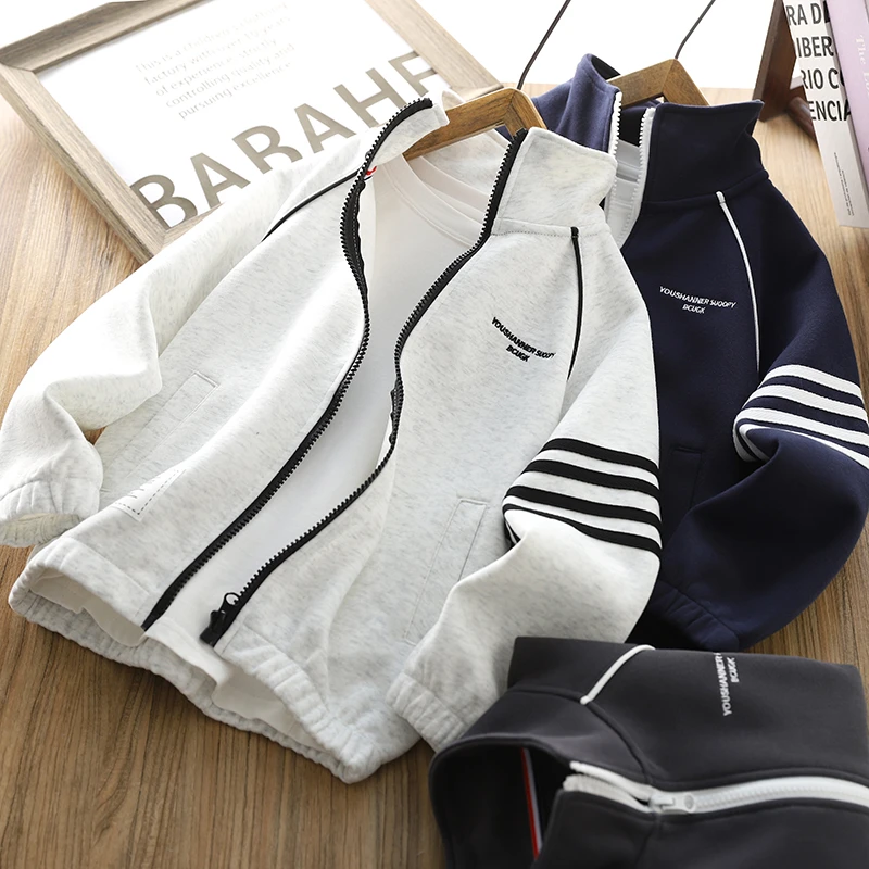 男童休闲外套2025春秋新款儿童袖子拉条拉链衫帅气童装运动服上衣