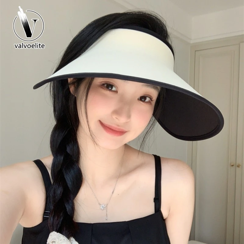 VALVOELITE一秒入夏一体无痕大檐空顶遮阳帽女新款防晒护颈一体帽