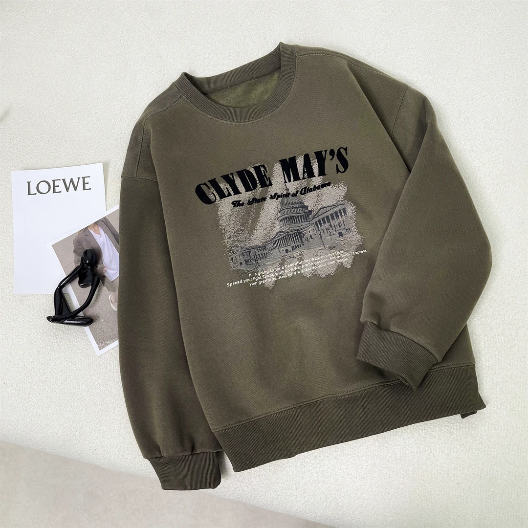 【女王洛克】韩版休闲宽松显瘦字母印花加绒加厚圆领卫衣女