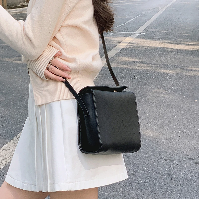 DIY自制材料包单肩锁扣真皮小方包斜挎包简约女士斜跨夏季小包包