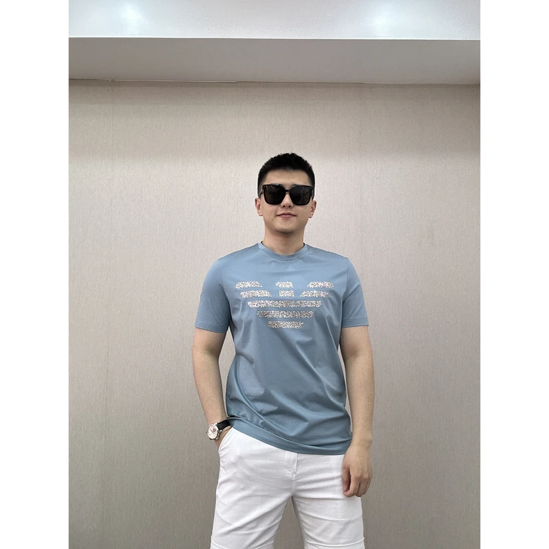 古帝特尼>新款男士潮流高定欧货时尚百搭修身烫钻圆领短袖Z-36858