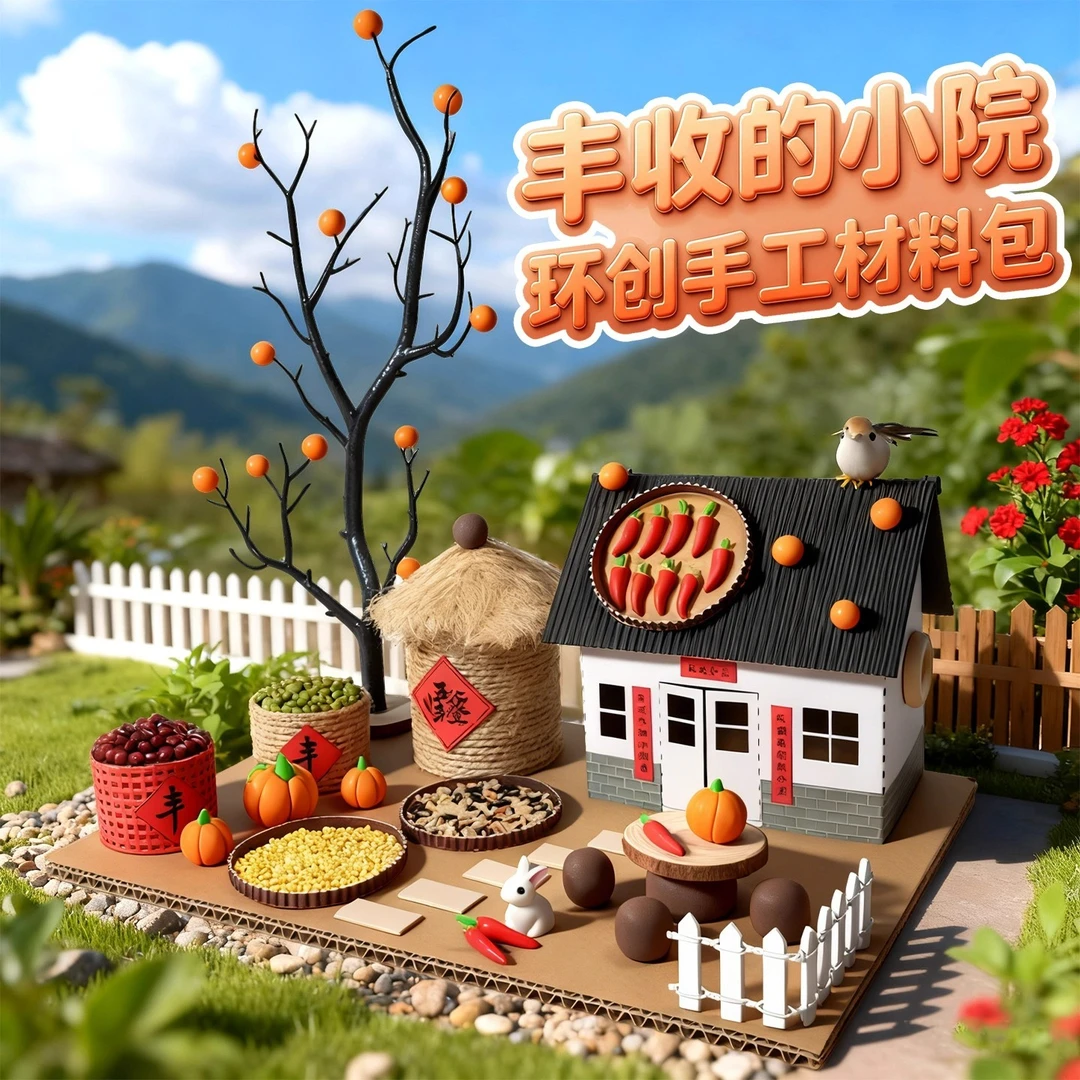 创意儿童手工diy制作秋天小屋房子粮仓模型全套材料包男女孩礼物8