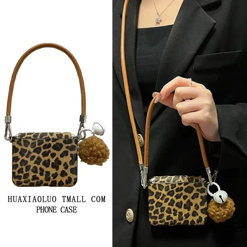 欧美棕色豹纹磁吸适用华为purax折叠手机壳pocket2全包中轴斜挎硬