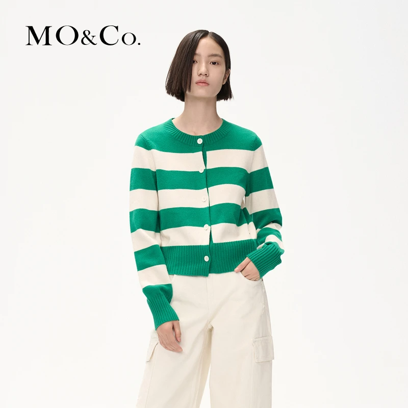 【达人专属】【绵羊毛×山羊绒】MOCO冬短款条纹针织衫开衫MBC4CAR007