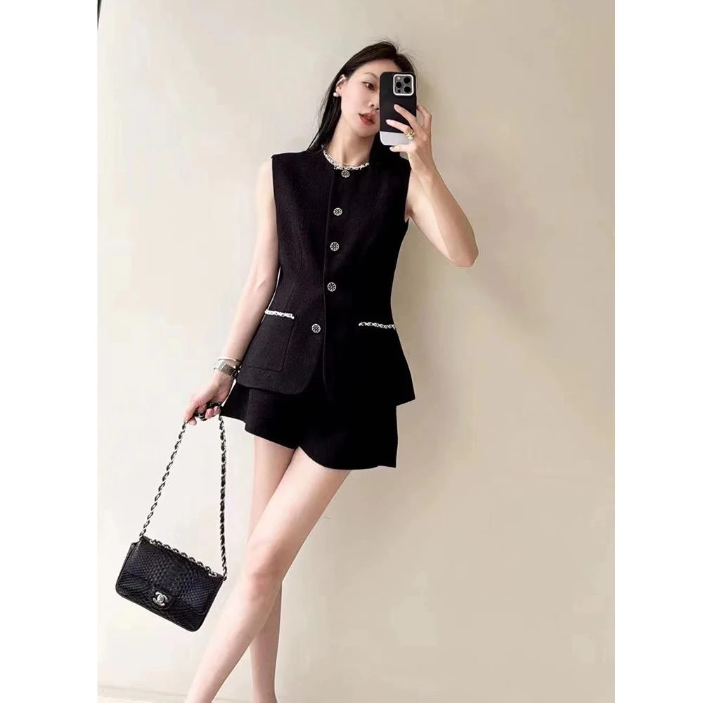 【品质保障】小香风无袖马甲时尚女2025年新款高腰阔腿短裤两件套