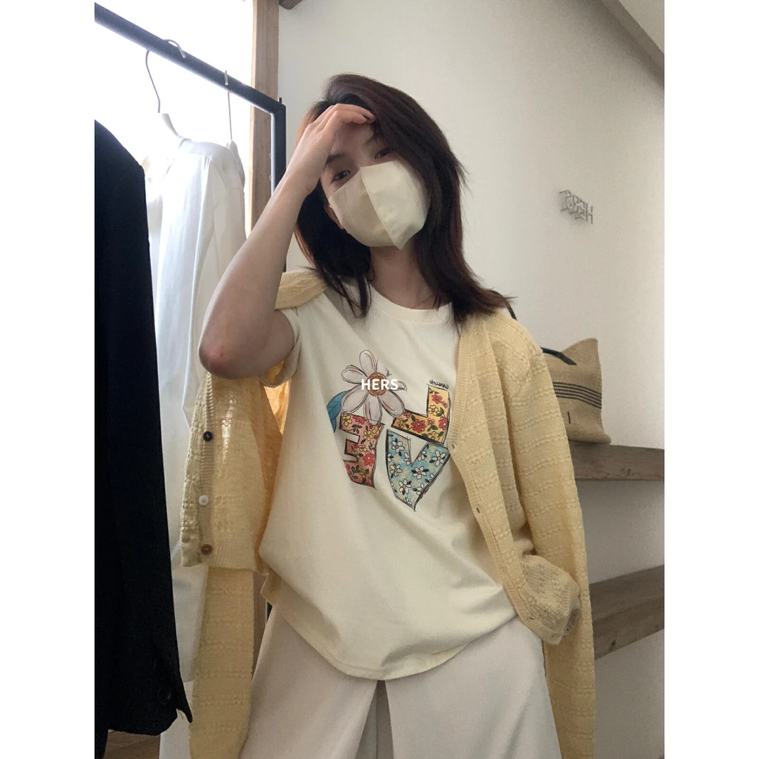 美树【Hers】简约日常通勤个性小众图案短袖T恤  20652#