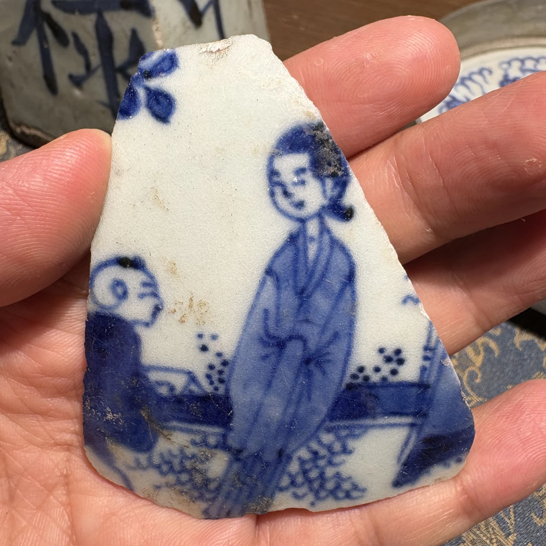 M青花教子人物图瓷片标本学习收藏全手工制作顺丰包邮