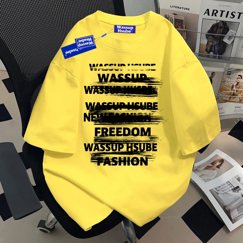 WASSUP HSUBE美式重磅纯棉t恤短袖男女夏季潮牌小众字母高街体恤
