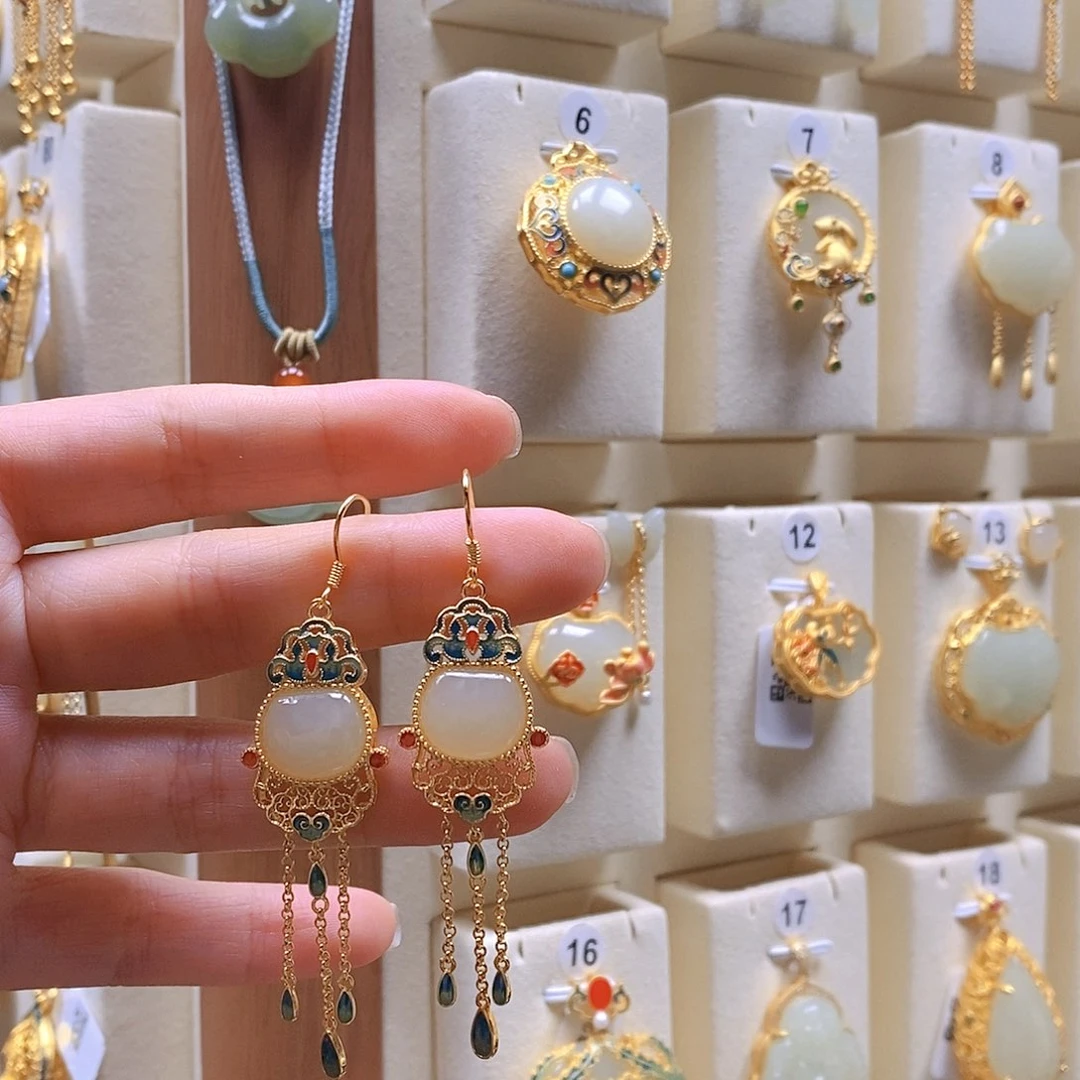 和田玉颈饰银S925镶嵌