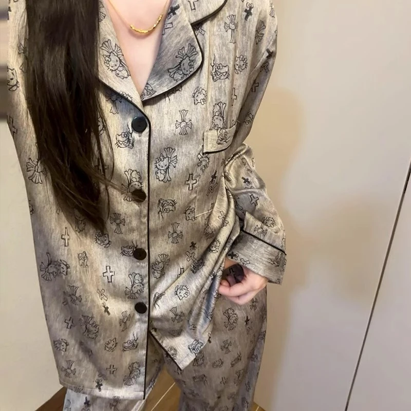 春秋季冰丝长袖睡衣女款可爱HelloKitty高级感家居服夏天薄款套装