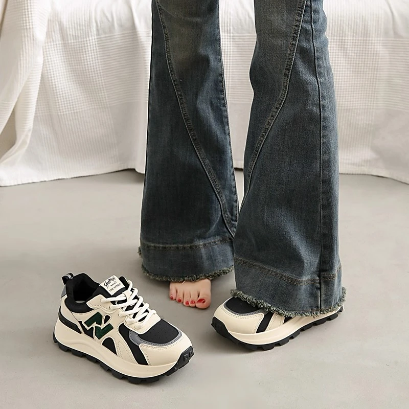 Moleubak厚底老爹鞋女2025年新款秋冬季显脚小软底运动鞋百搭学生