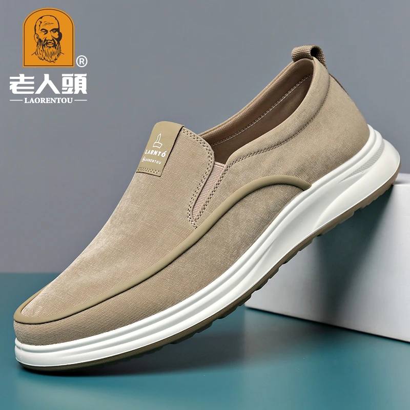 老人头男鞋春夏新款防水老北京布鞋男士透气一脚蹬软底轻便健步鞋