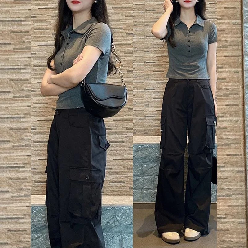 轻熟御姐穿搭套装女夏季POLO领通勤打底短袖t恤休闲工装裤两件套