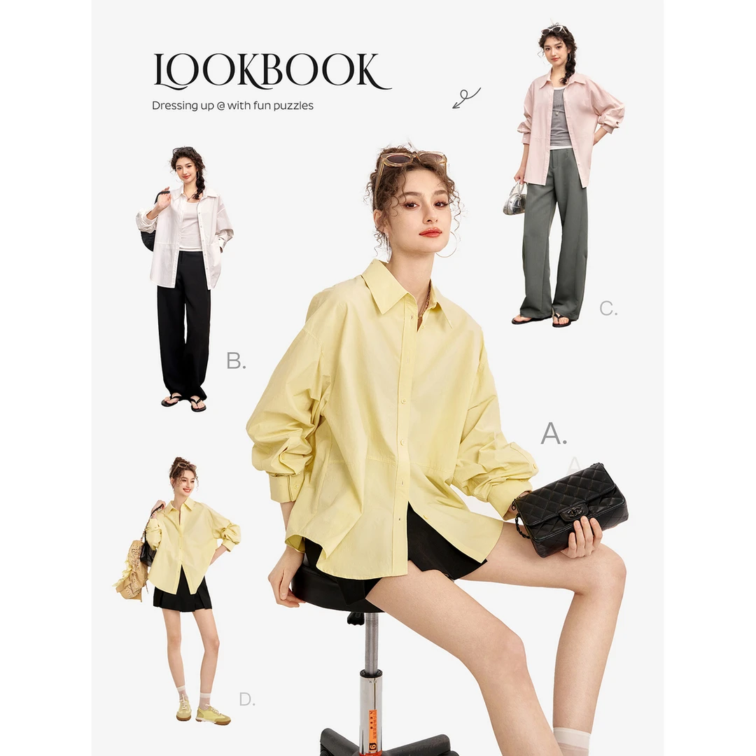 【元气春日衬衫】100.%棉雾化水 简约基础衬衫经典大廓形外套