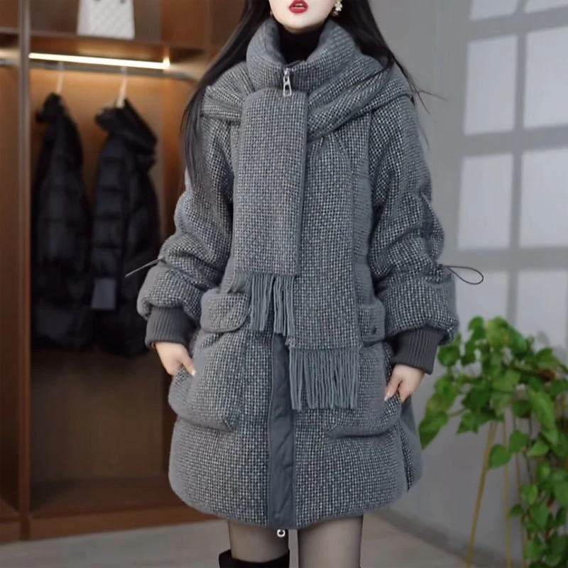 中长款羽绒服女2025新款冬装时尚加厚哑光免洗保暖白鸭绒翻领外套