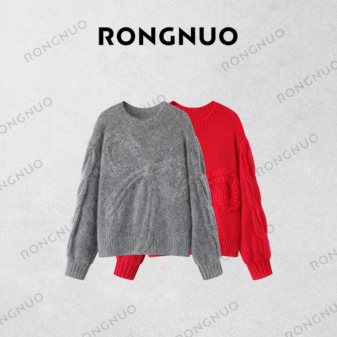 【DZ】容诺毛衣2025新品绵羊毛马海毛蝴蝶结F1355