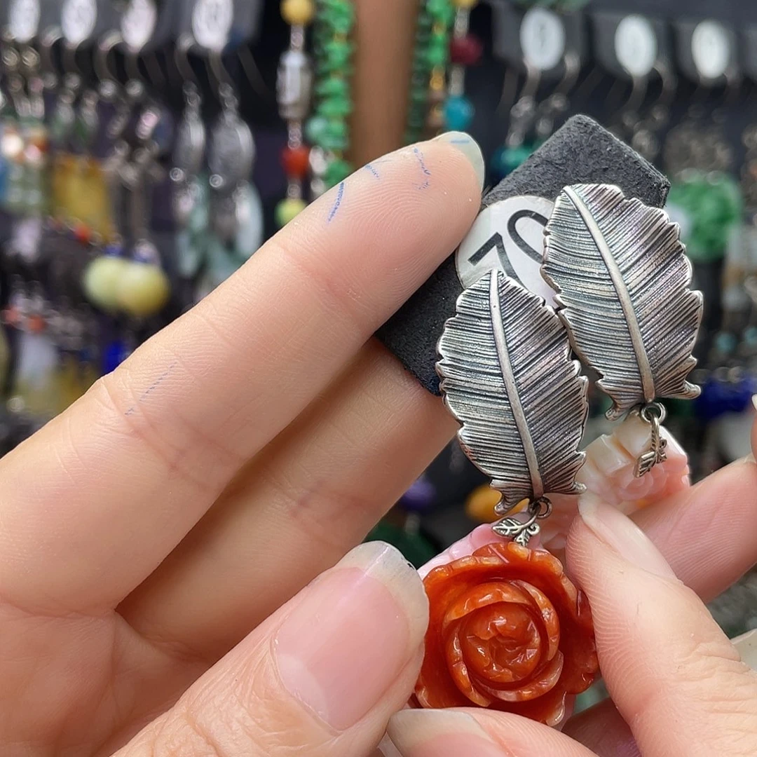 木***棉翡翠银S925镶嵌耳饰386hbhh