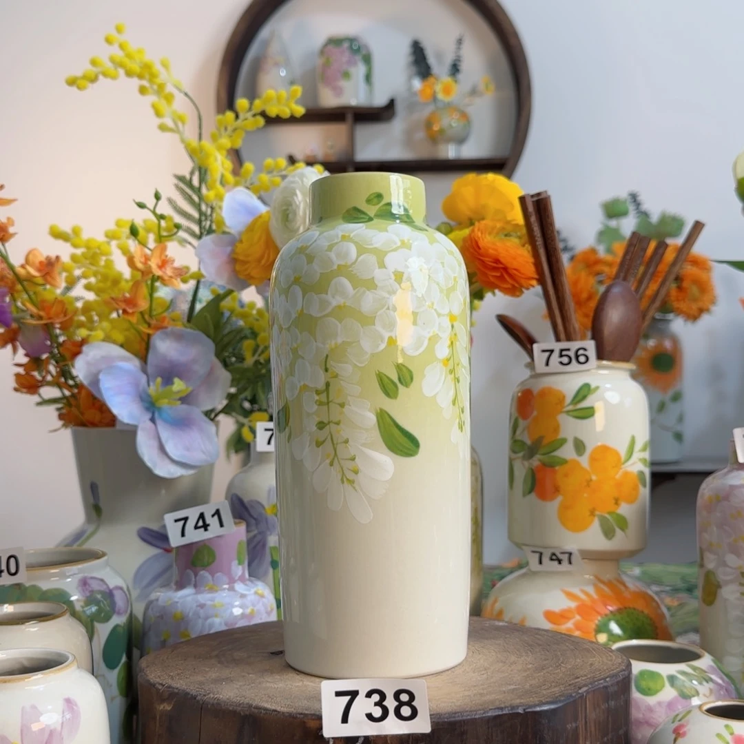 摆件景德镇陶瓷手绘小花瓶摆件无孔