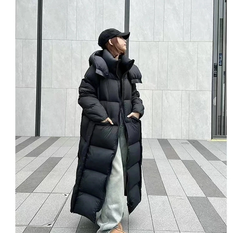 （TANG云朵款）时尚休闲连帽宽松收腰长款加厚冬季鸭绒羽绒服2207