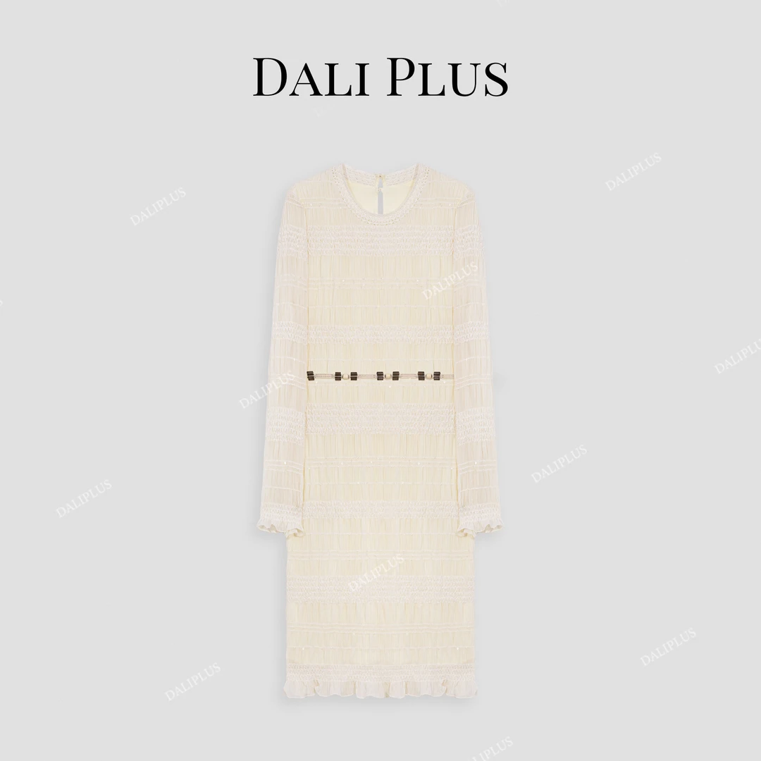 DALI PLUS高级感重工法式捏褶亮片设计秋冬连衣裙-D5SZ8009