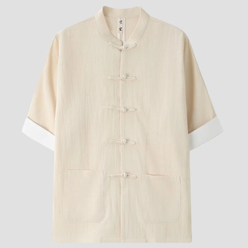 中国风唐装男短袖衬衫夏季薄款男装中式潮服复古汉服棉麻休闲