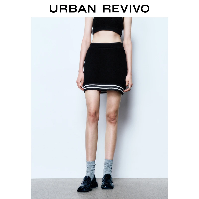 UR2025秋季新款女装时尚休闲撞色拼接短款针织半裙UYU950070